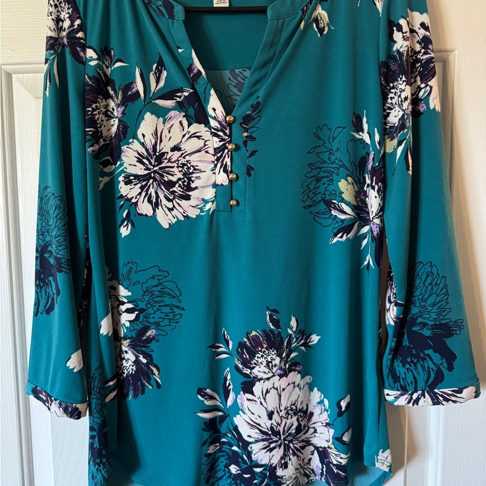 Croft & Barrow Turquoise Floral Blouse